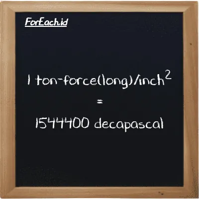 1 ton-force(long)/inch<sup>2</sup> is equivalent to 1544400 decapascal (1 LT f/in<sup>2</sup> is equivalent to 1544400 daPa)